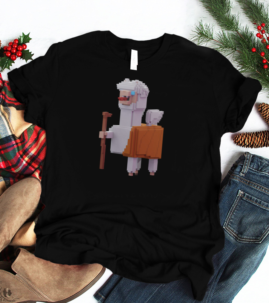 Pacaverse Alpacadabraz Pixel Alpaca Character With Stick And Saddle T-Shirt