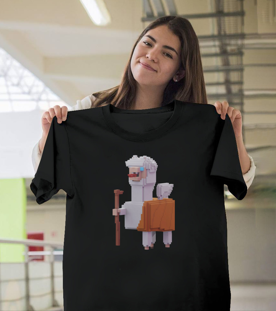 Pacaverse Alpacadabraz Pixel Alpaca Character With Stick And Saddle T-Shirt