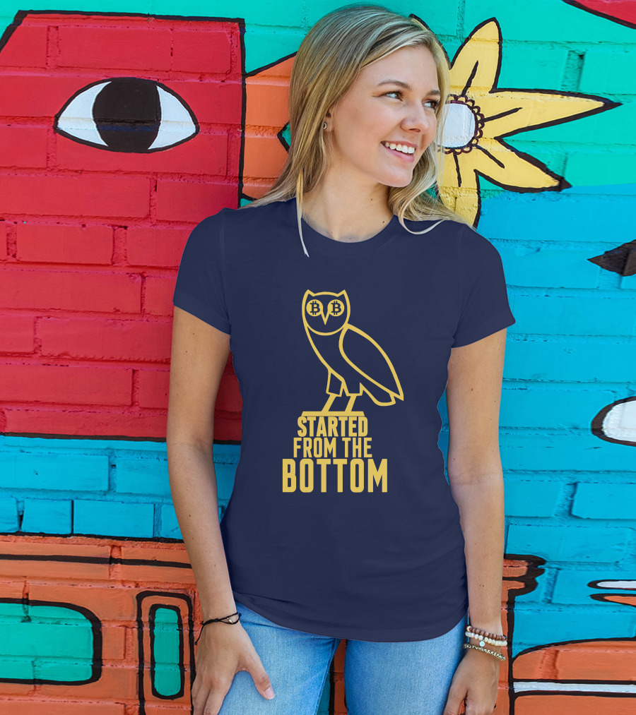 Mr Hodl Bitcoin Started From The Bottom Owl Bitcoin Eyes T-Shirt