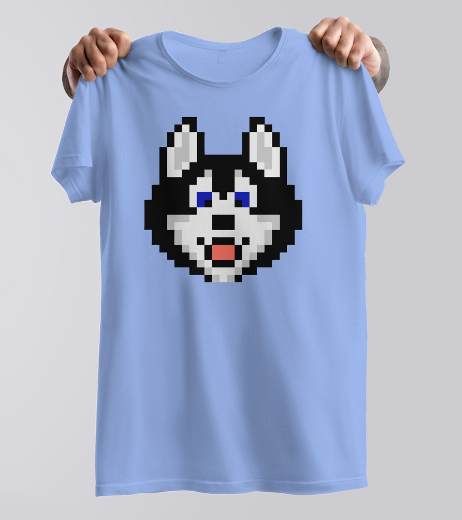 Huskytoken Cat Pixelated Husky Face On Light Blue T-Shirt