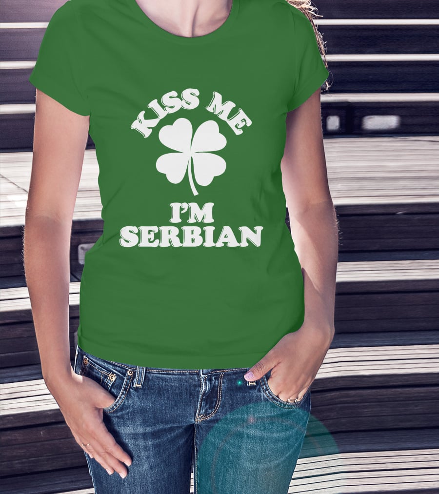 Kiss Me I’m Serbian Four-Leaf Clover St. Patrick’s Day T-Shirt