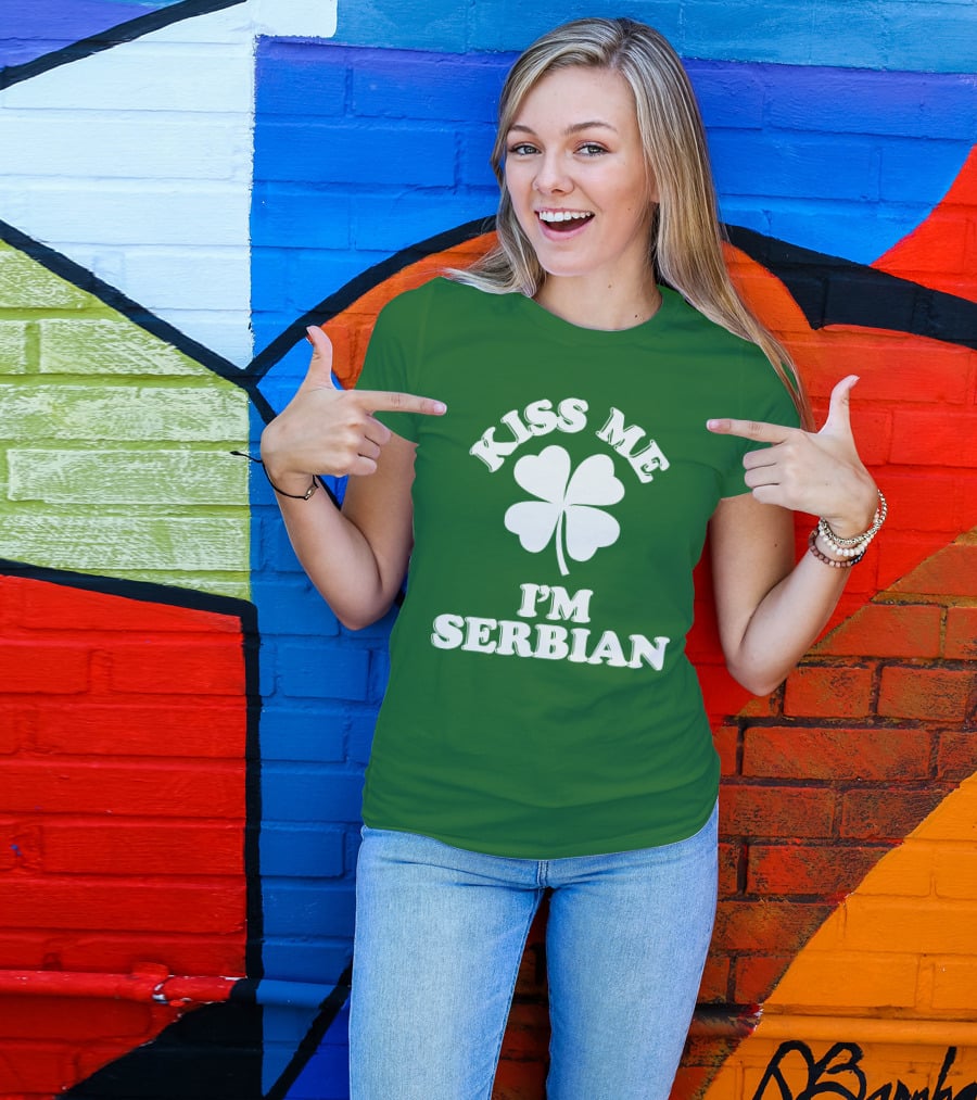 Kiss Me I’m Serbian Four-Leaf Clover St. Patrick’s Day T-Shirt