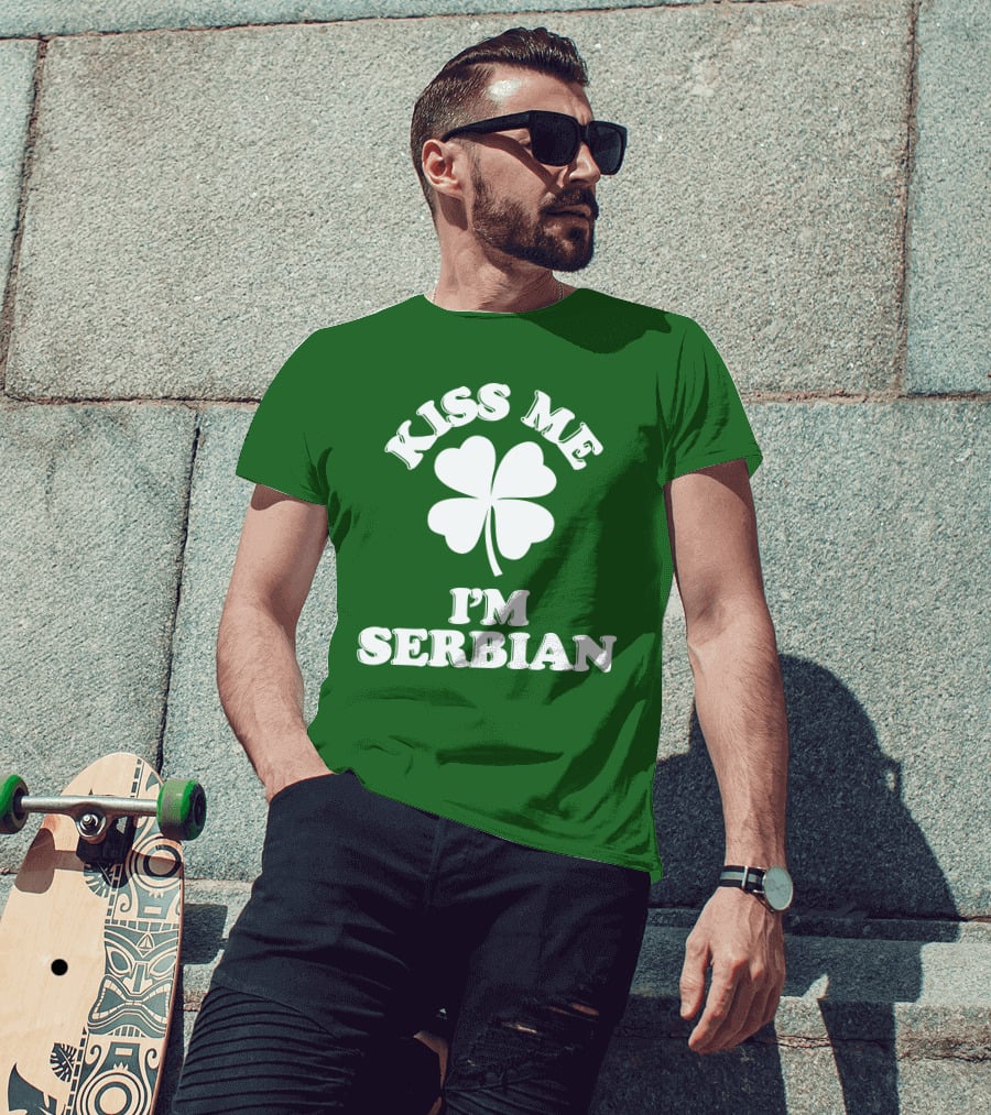 Kiss Me I’m Serbian Four-Leaf Clover St. Patrick’s Day T-Shirt
