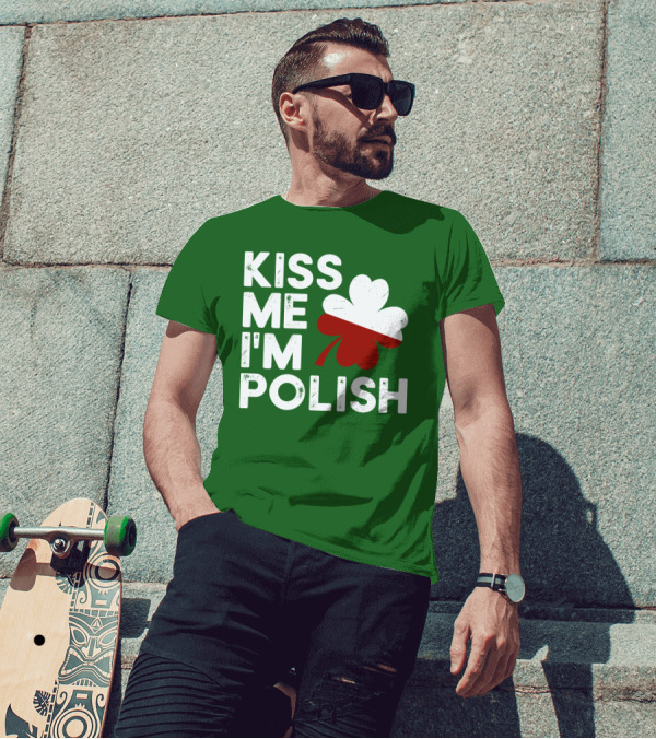 Kiss Me I'm Polish Cloverleaf St. Patrick's Day T-Shirt