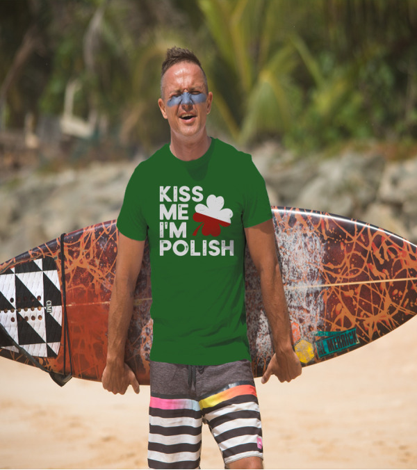 Kiss Me I'm Polish Cloverleaf St. Patrick's Day T-Shirt