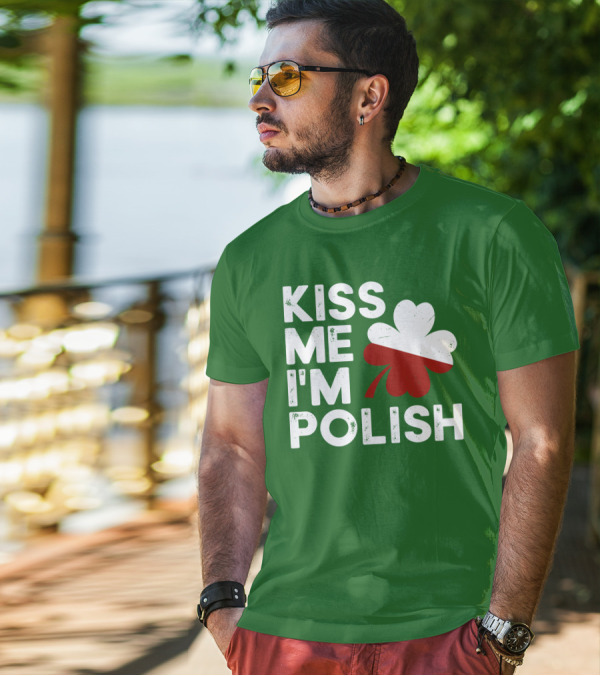 Kiss Me I'm Polish Cloverleaf St. Patrick's Day T-Shirt