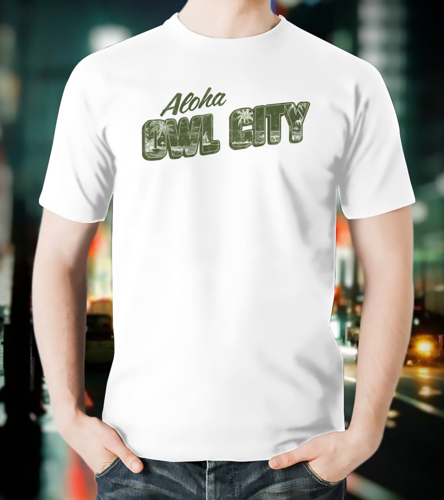 Aloha Owl City Palm Tree Green Tropical T-Shirt