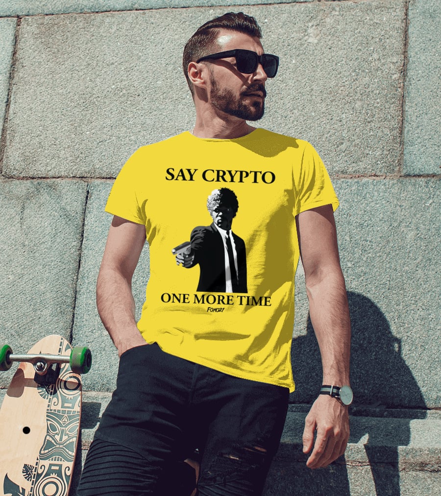 Pulp Fiction Style Say Crypto One More Time FOMO21 T-Shirt