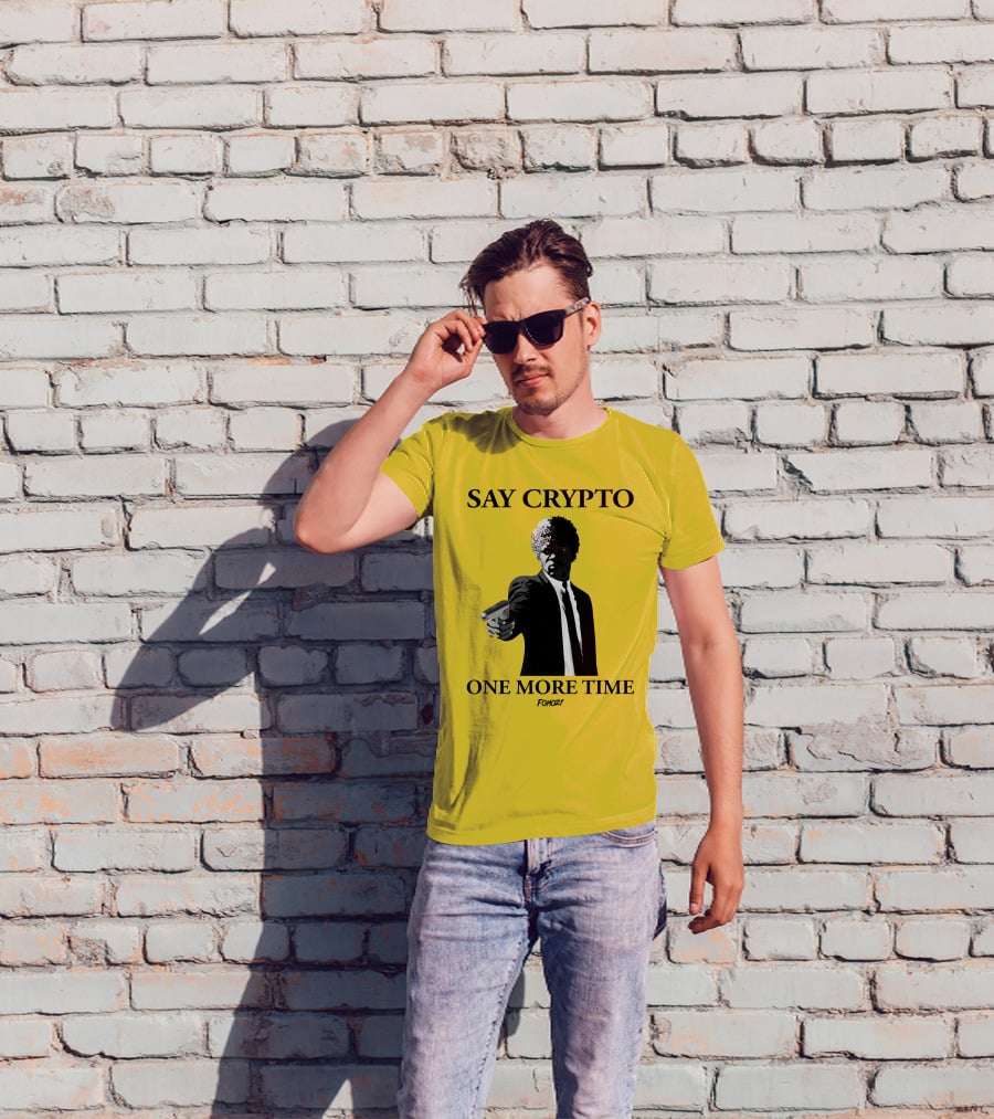 Pulp Fiction Style Say Crypto One More Time FOMO21 T-Shirt