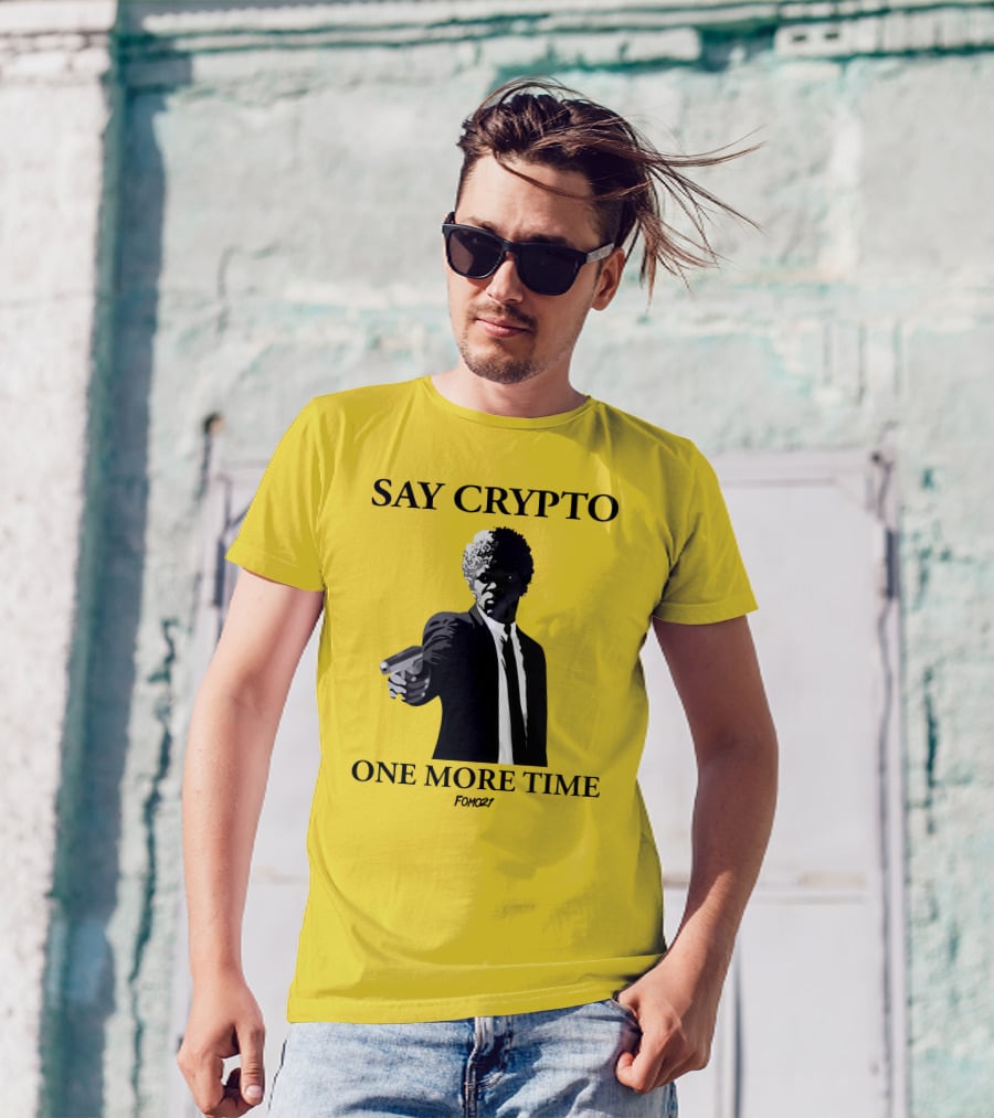 Pulp Fiction Style Say Crypto One More Time FOMO21 T-Shirt