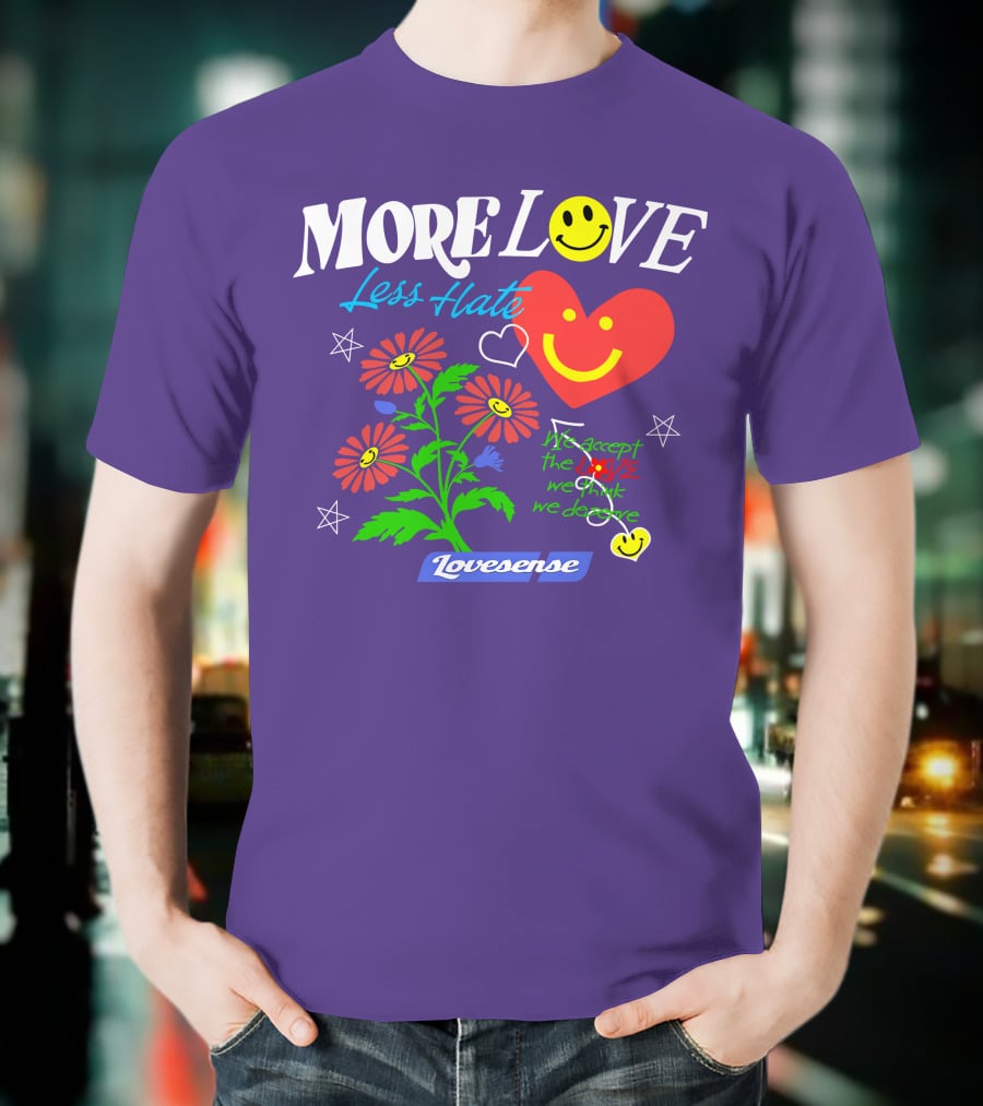 MORE LOVE Less Hate Smile Heart Flowers Stars Lovsense T-Shirt