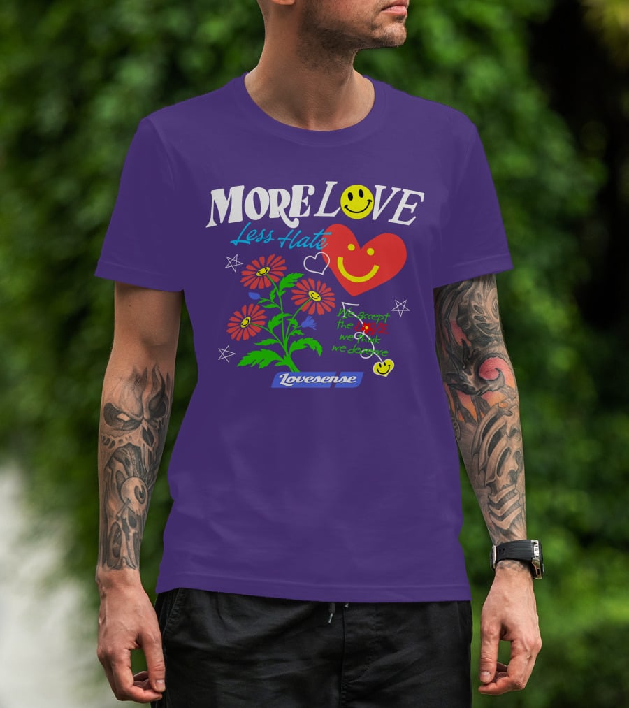 MORE LOVE Less Hate Smile Heart Flowers Stars Lovsense T-Shirt