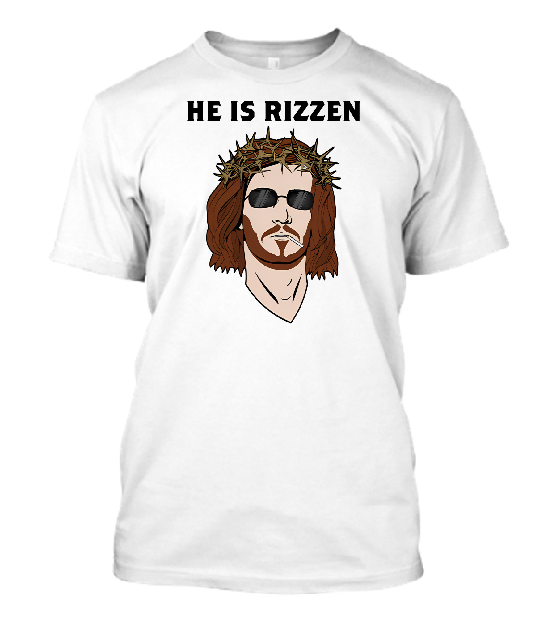 Shithead Steve Merch He Is Rizzen Jesus Crown Of Thorns Sunglasses Smoking T-Shirt
