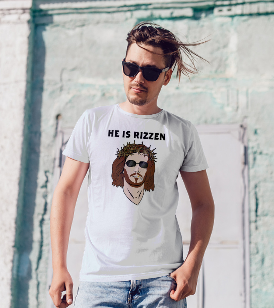 Shithead Steve Merch He Is Rizzen Jesus Crown Of Thorns Sunglasses Smoking T-Shirt