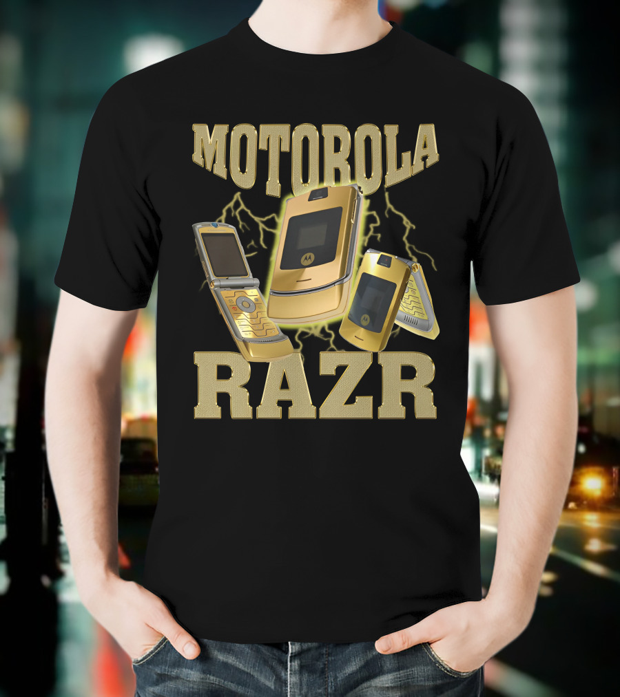 MOTOROLA RAZR Gold Flip Phone Lightning T-Shirt