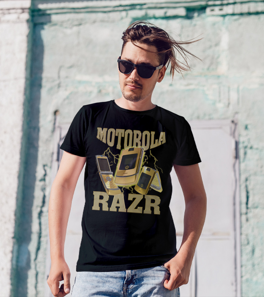MOTOROLA RAZR Gold Flip Phone Lightning T-Shirt