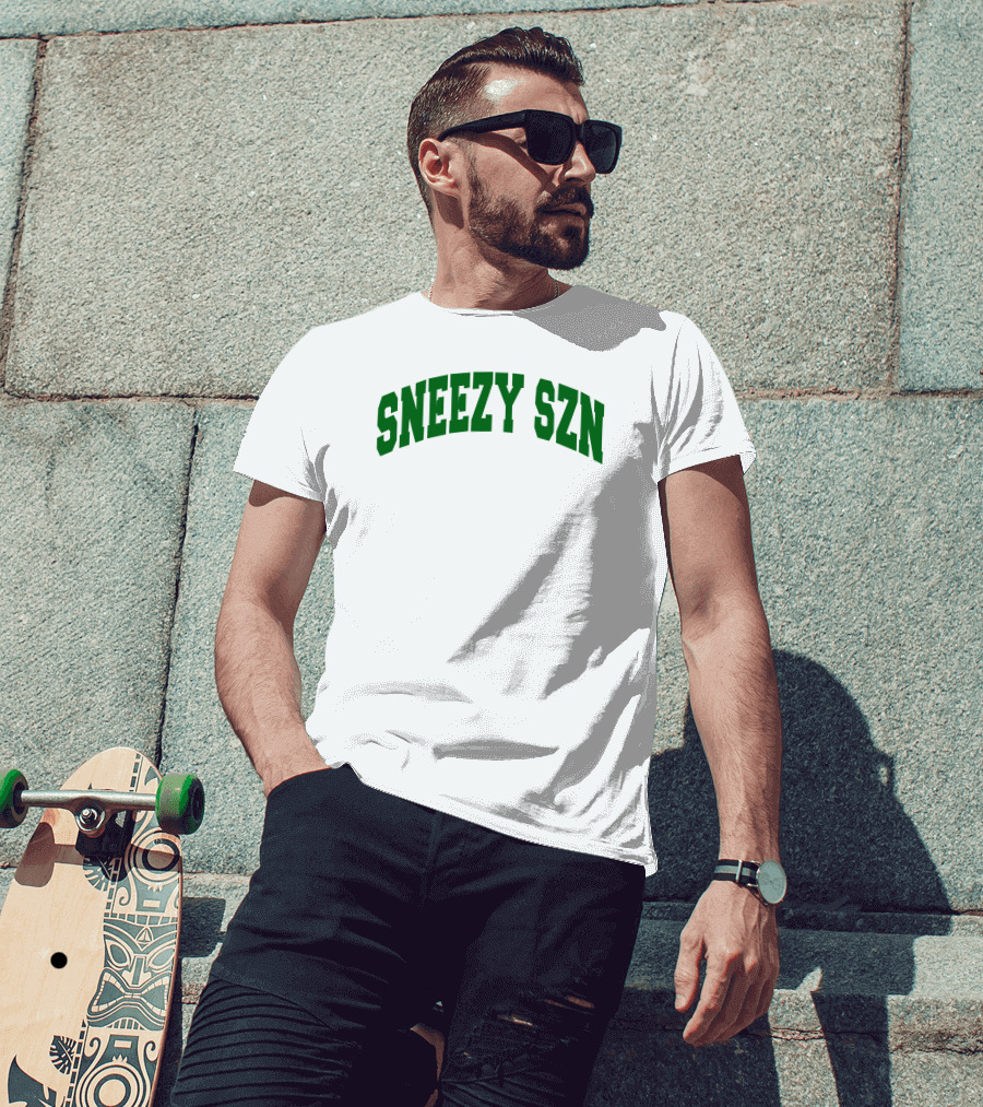 Sneezy Szn Green Text Arched T-Shirt