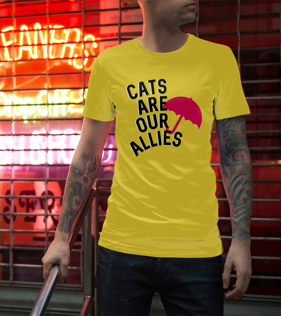 Cats Are Our Allies Red Umbrella T-Shirt