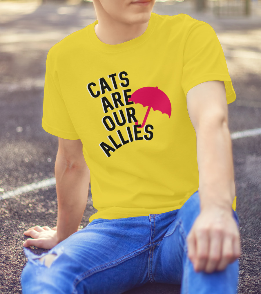 Cats Are Our Allies Red Umbrella T-Shirt