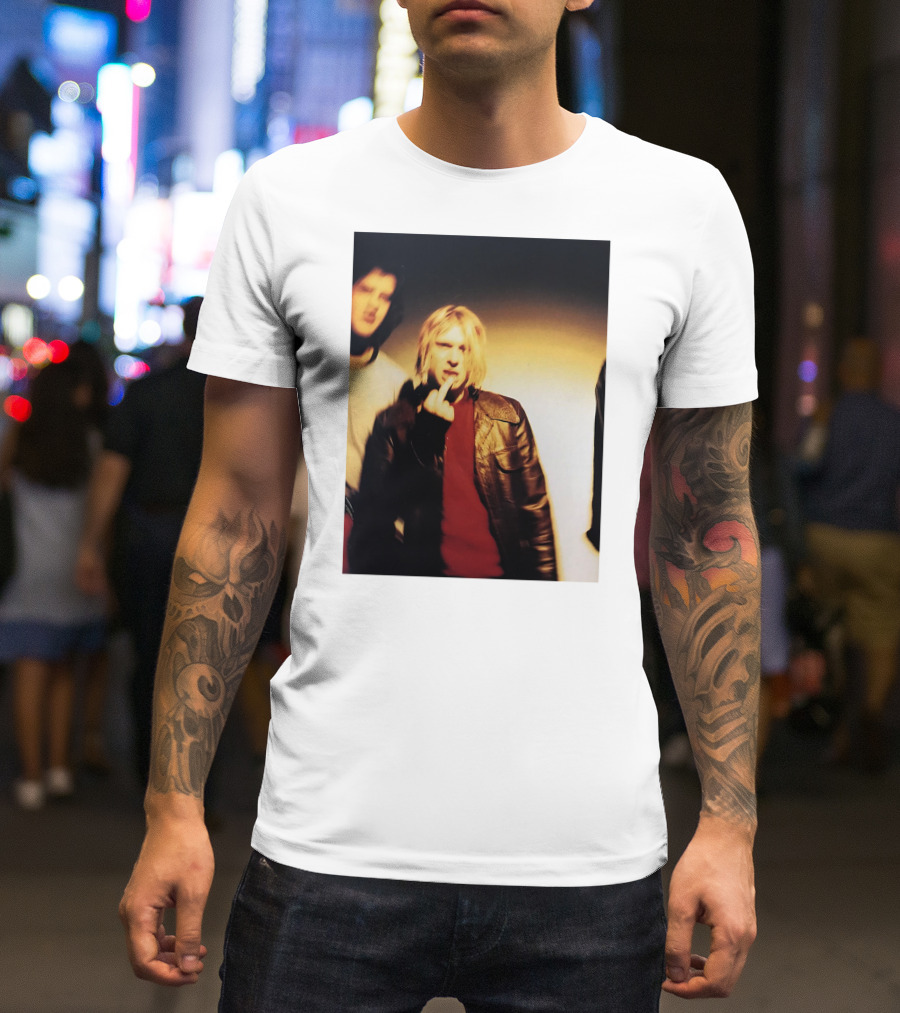 Kurt Cobain Leather Jacket Red Sweater Iconic Image T-Shirt