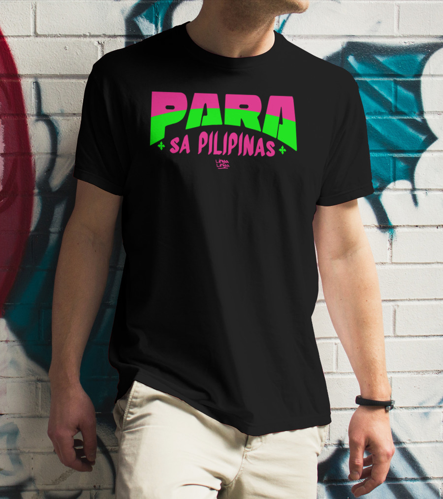 Gensanispink Para Sa Pilipinas Linya-Linya Pink And Green Text T-Shirt