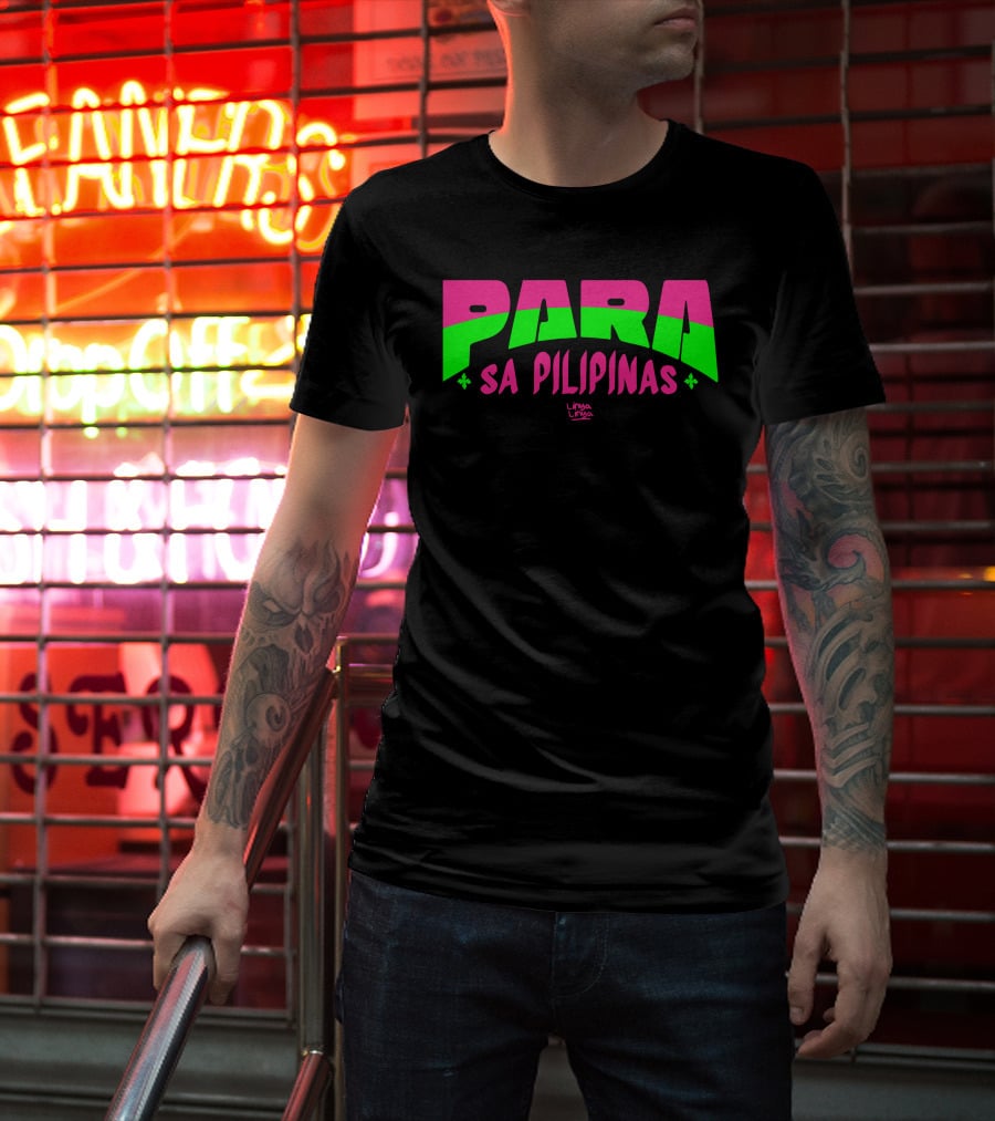 Gensanispink Para Sa Pilipinas Linya-Linya Pink And Green Text T-Shirt