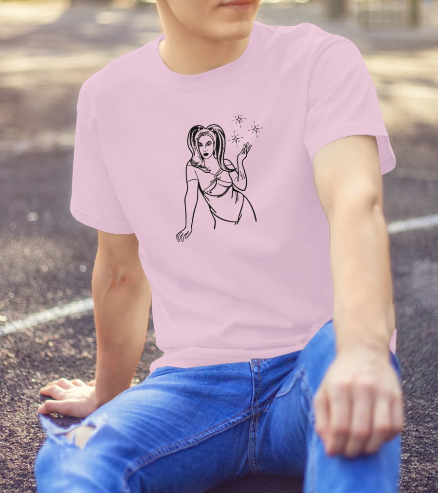 Sketch Woman With Stars T-Shirt