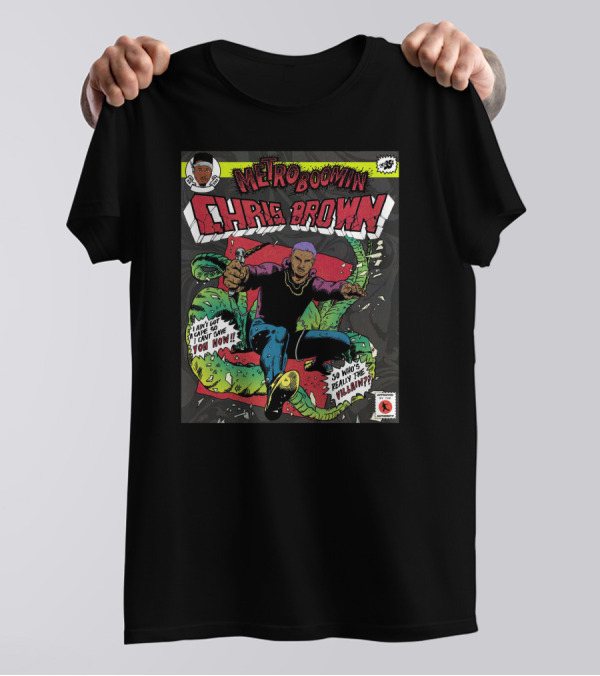 Metro Boomin Chris Brown Comic Style Art With Villain T-Shirt
