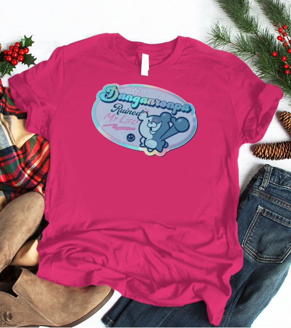 Danganronpa Ruined My Life Monokuma Smiley Pink Flowers T-Shirt