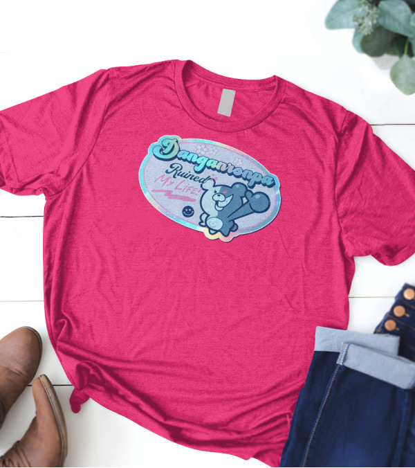 Danganronpa Ruined My Life Monokuma Smiley Pink Flowers T-Shirt