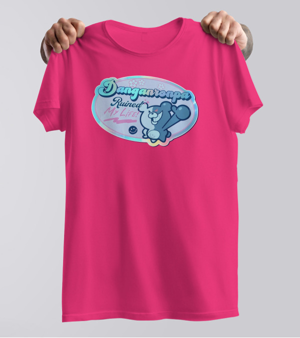 Danganronpa Ruined My Life Monokuma Smiley Pink Flowers T-Shirt