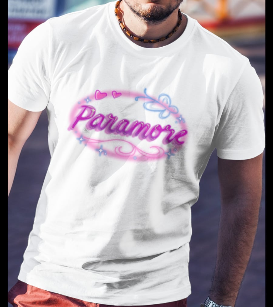 Paramore Pink Hearts Butterfly Sparkle Custom Hand Airbrushed T-Shirt