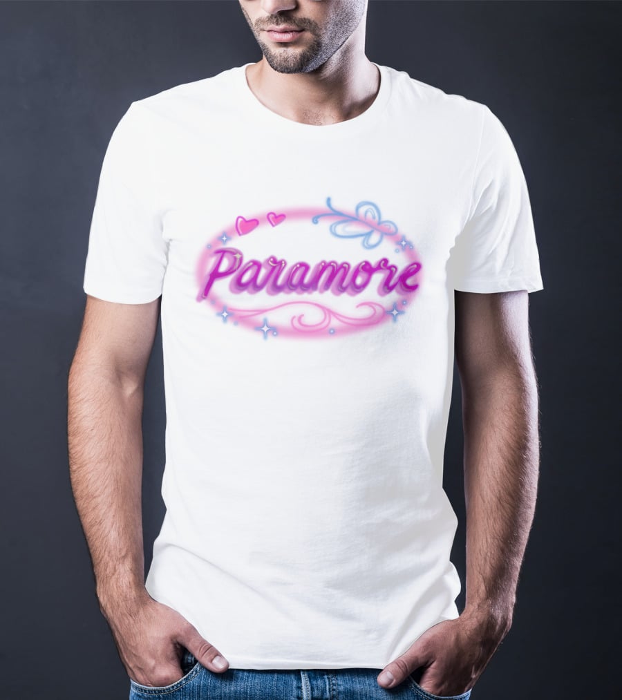 Paramore Pink Hearts Butterfly Sparkle Custom Hand Airbrushed T-Shirt