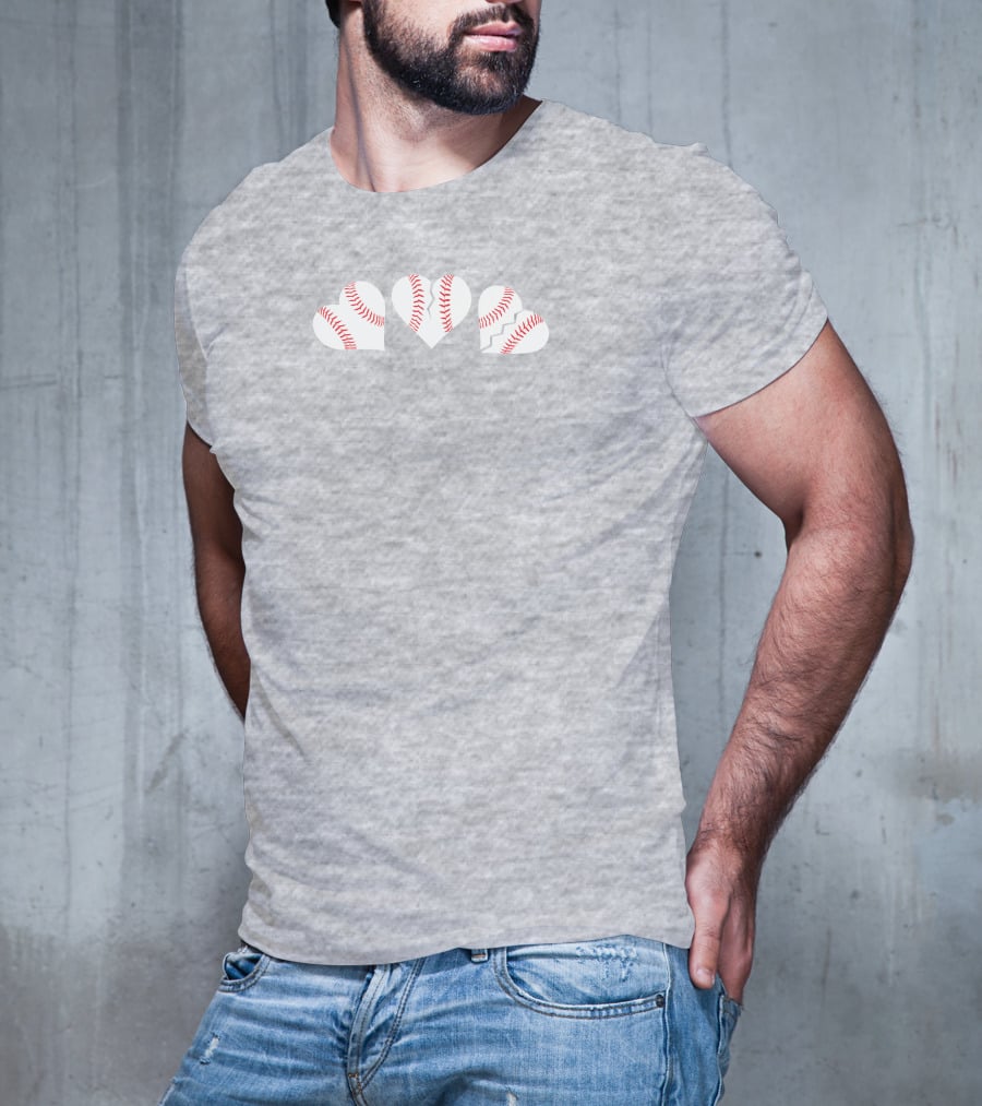 The Three Baseball Hearts Pattern Red Stitching T-Shirt