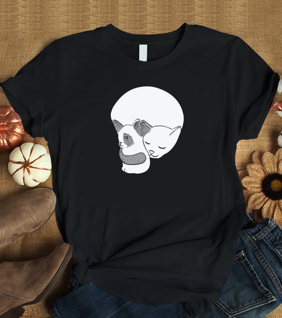 Small Kitten Under Love Lock Yin Yang Cats T-Shirt