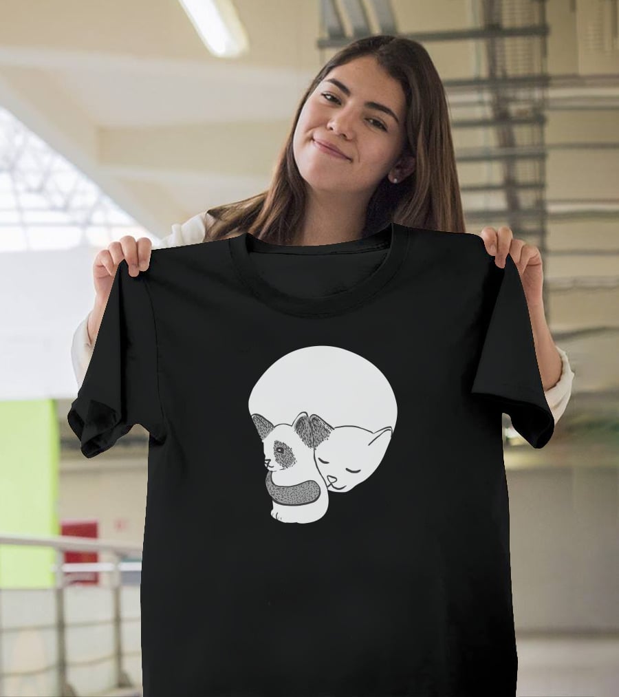 Small Kitten Under Love Lock Yin Yang Cats T-Shirt