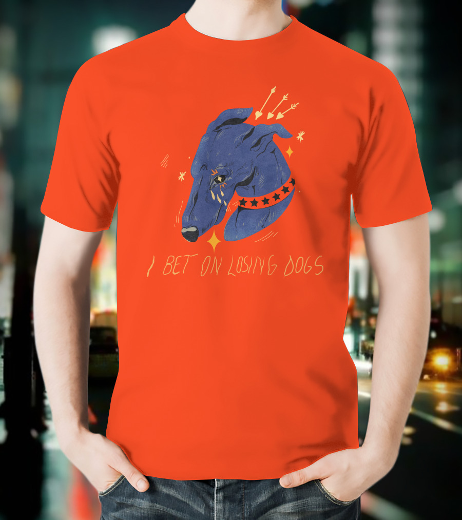 Galactix I Bet On Losing Dogs Blue Greyhound With Stars And Arrows T-Shirt