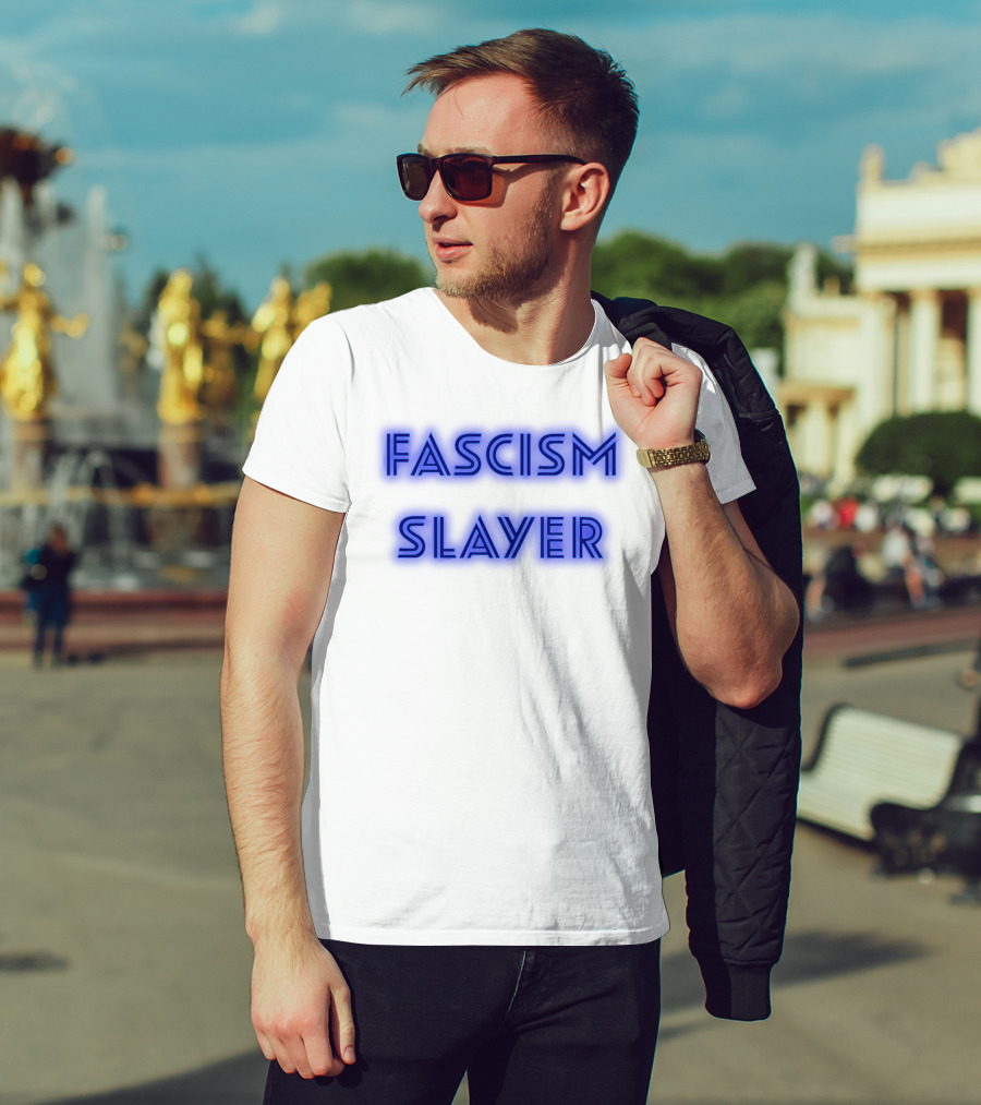 Fascism Slayer Neon Electro Font Styling T-Shirt