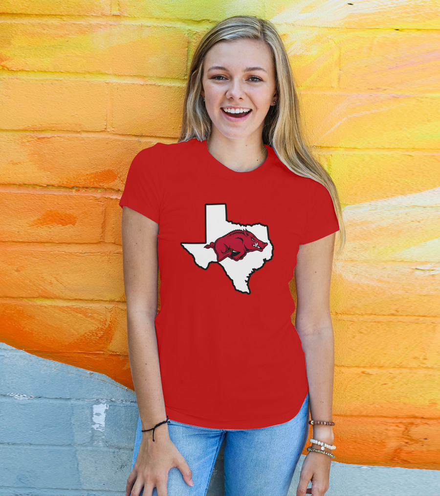 Arkansas Razorbacks Strong Hog Over Texas Map T-Shirt