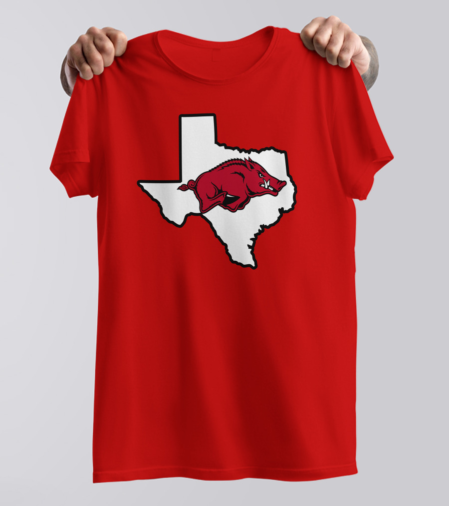 Arkansas Razorbacks Strong Hog Over Texas Map T-Shirt