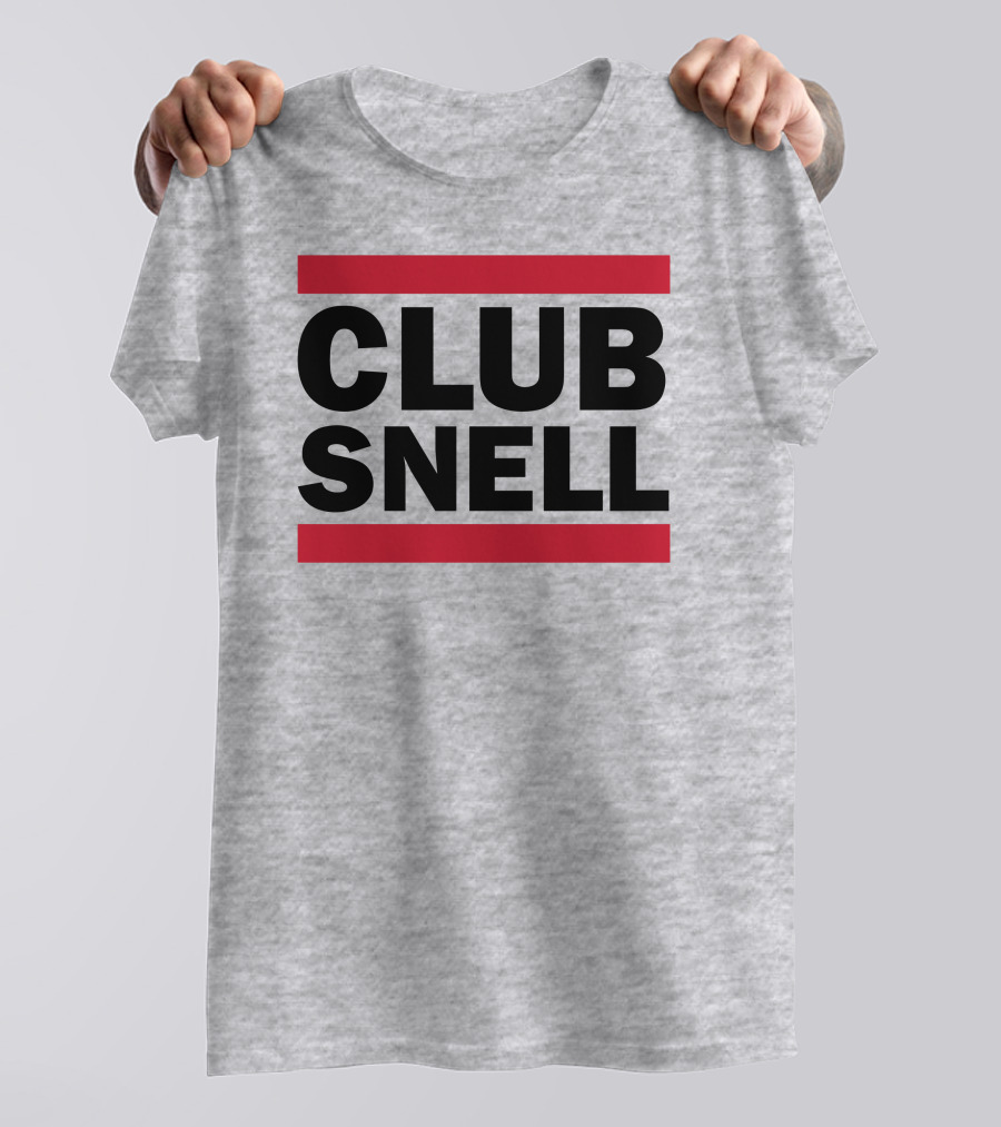 Club Snell Bold Black Text With Red Stripes On Gray Background T-Shirt