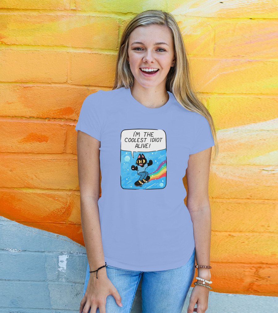 I'm The Coolest Idiot Alive Cat Riding Rainbow Skateboard T-Shirt