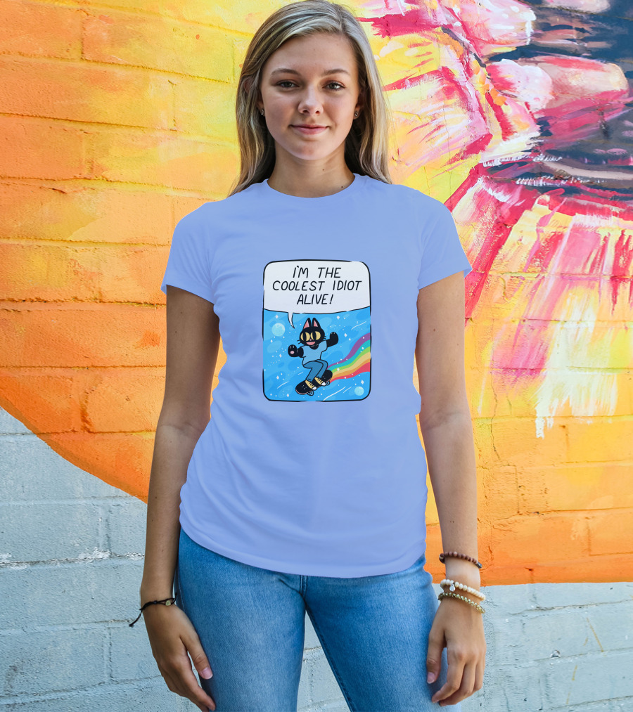 I'm The Coolest Idiot Alive Cat Riding Rainbow Skateboard T-Shirt