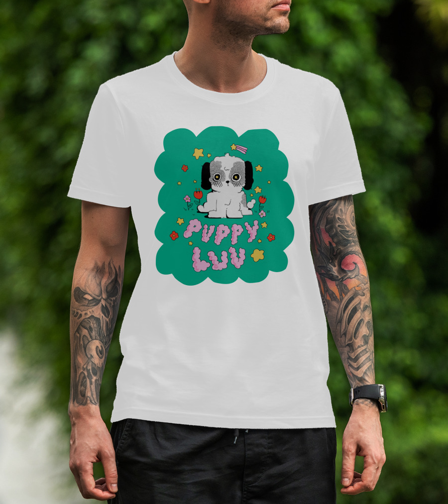 Puppy Luv Chloe Moriondo Cute Cartoon Dog With Stars And Flowers T-Shirt