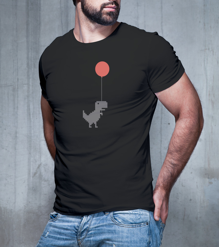 The Dino Balloon Pixel Art Dinosaur With Red Balloon T-Shirt
