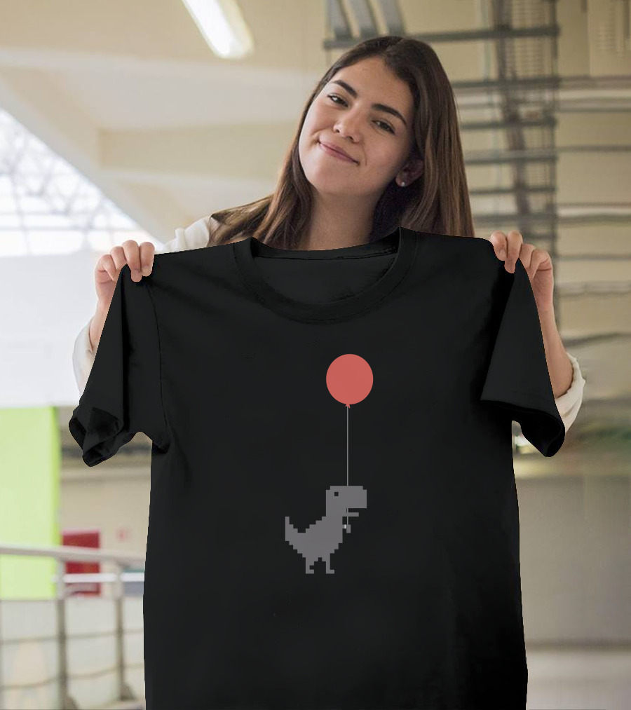 The Dino Balloon Pixel Art Dinosaur With Red Balloon T-Shirt