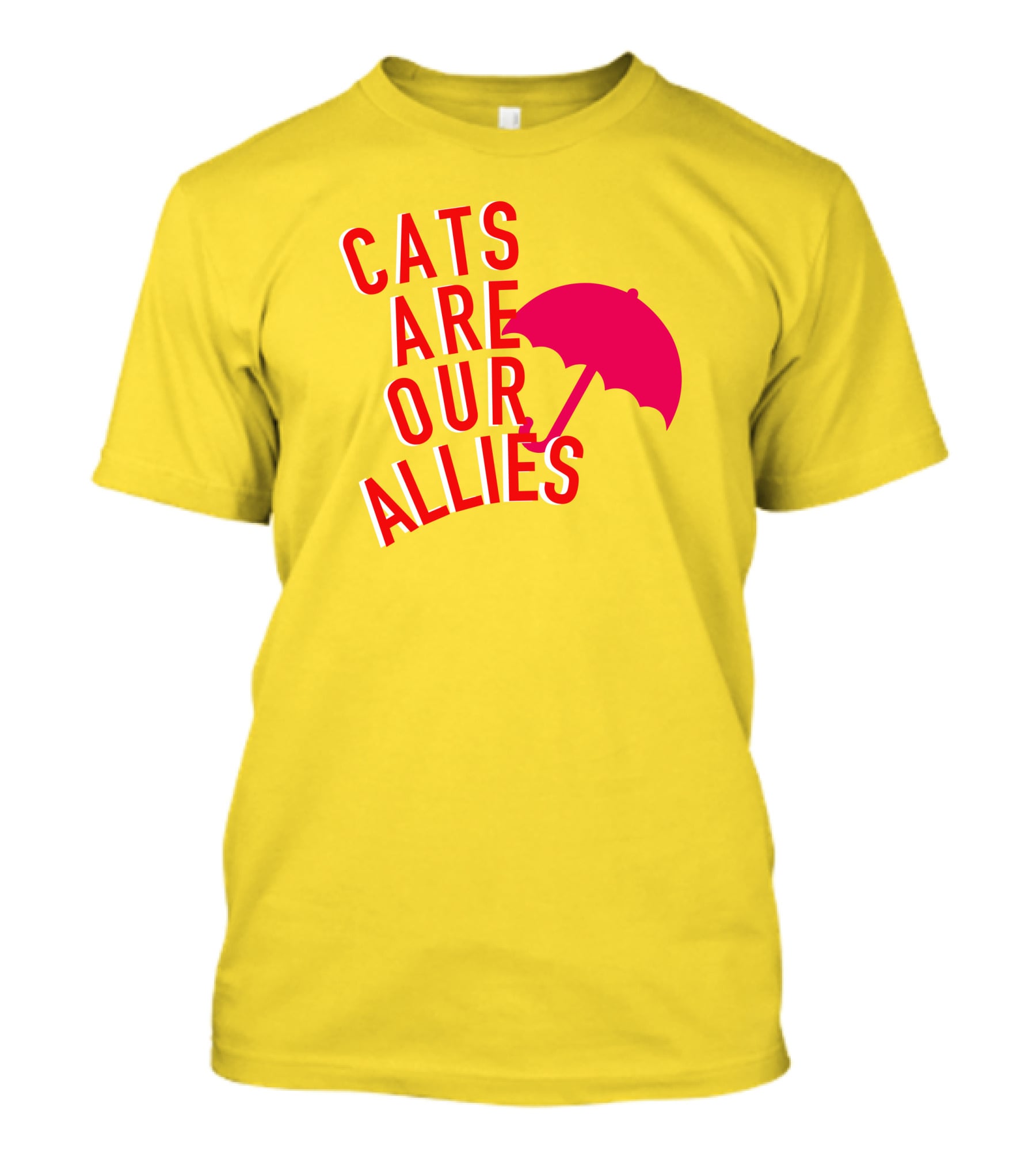 Jortsthecat Cats Are Our Allies Red Umbrella Yellow Background T-Shirt