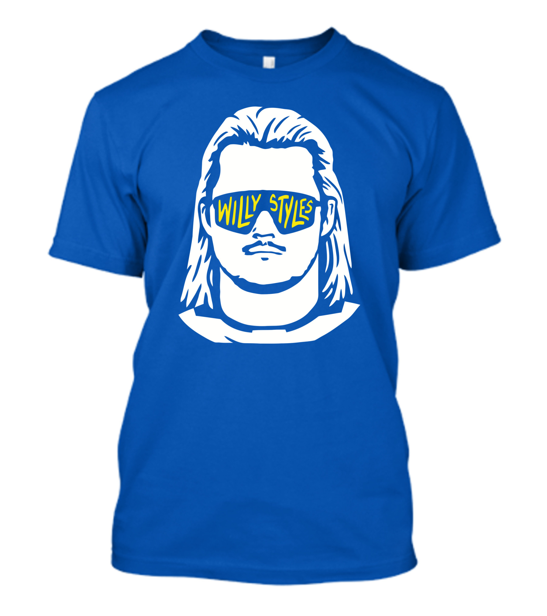 Willy Styles Sunglasses Graphic Blue Background T-Shirt