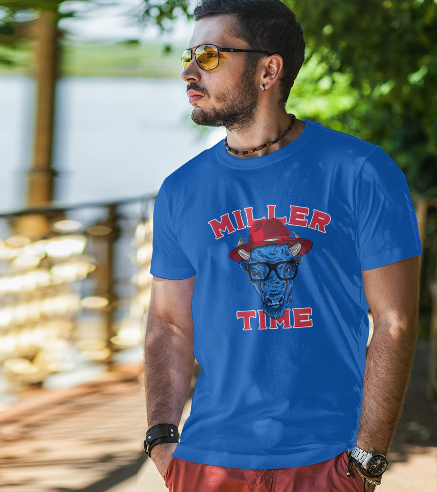 Miller Time Buffalo Red Hat Glasses Blue Buffalo T-Shirt