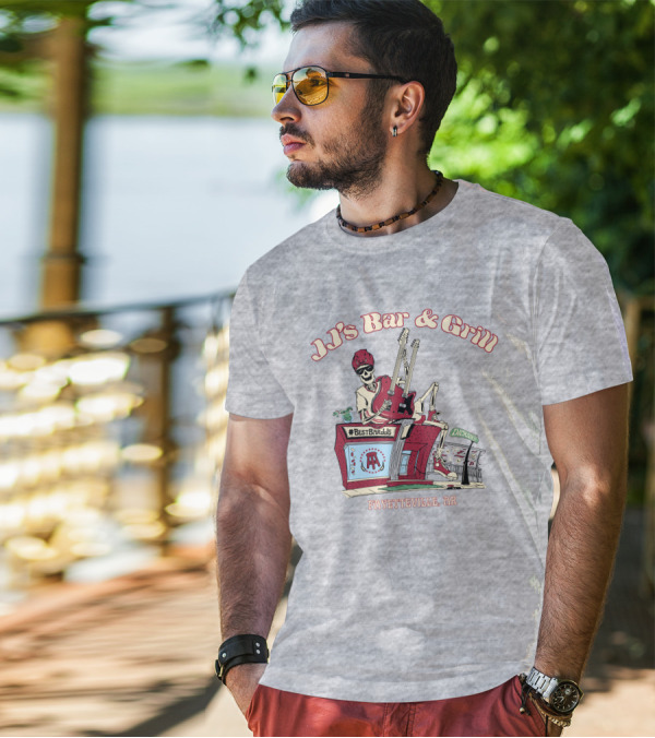 JJ's Bar And Grill Fayetteville AR Best Barstools Skeleton Playing Guitar T-Shirt